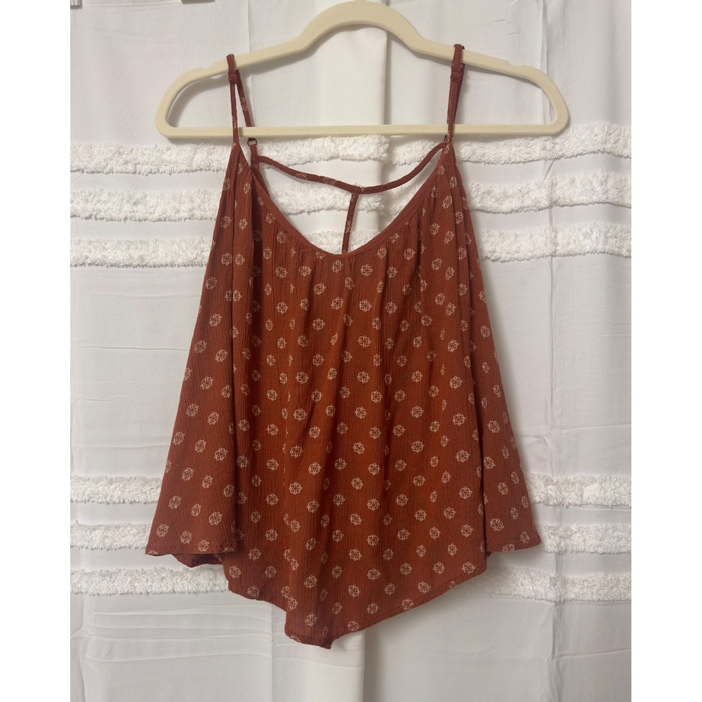 Daytrip Rust Orange Floral Print Cami Tank Top T-Strap Back Boho Rayon Small - Picture 3 of 8